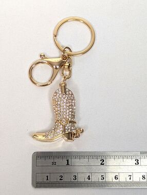 Off Park Cowboy Boot Keychain or Bag Charm - Gold Tone, Crystals, NEW